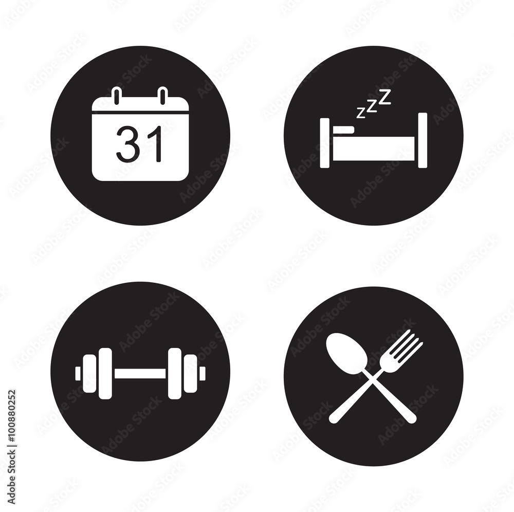 Day planning black icons set Day planning black icons set