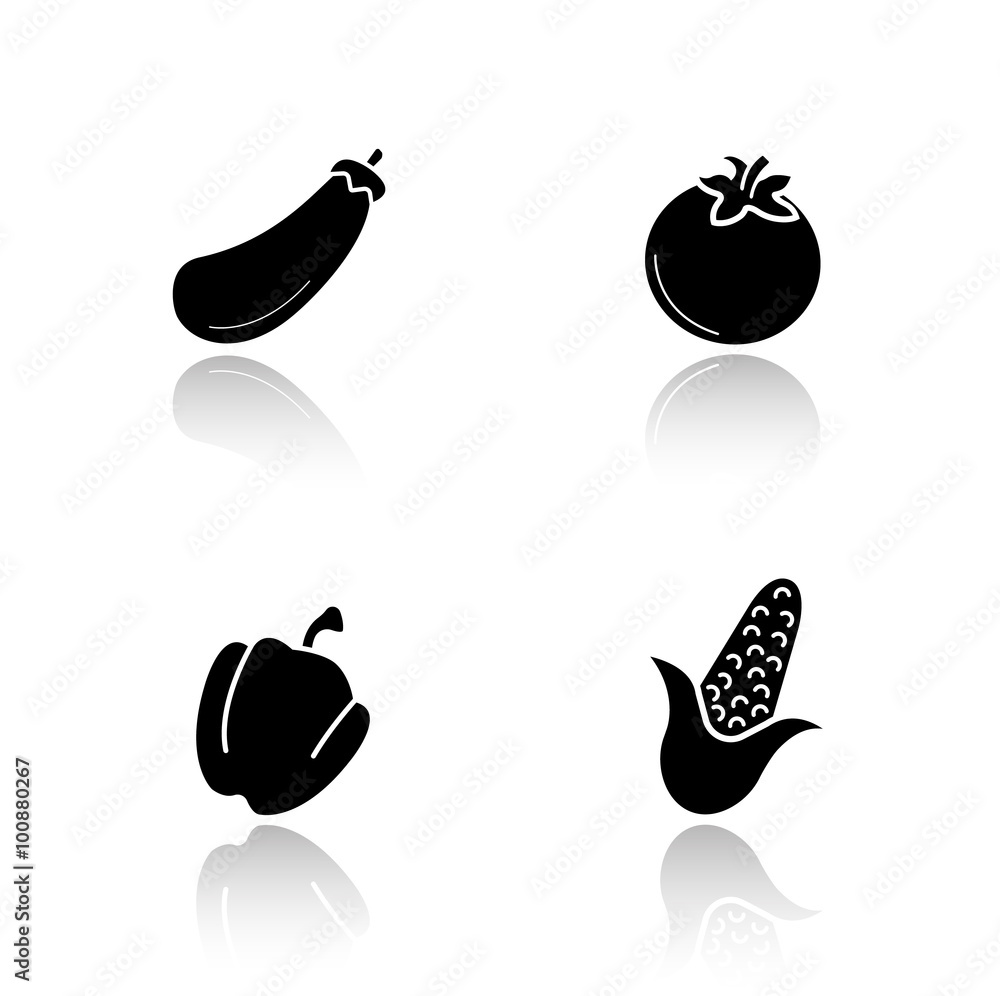 Vegetables drop shadow icons set Vegetables drop shadow icons set
