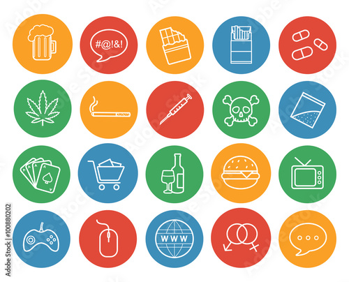 Bad habits color linear icons set