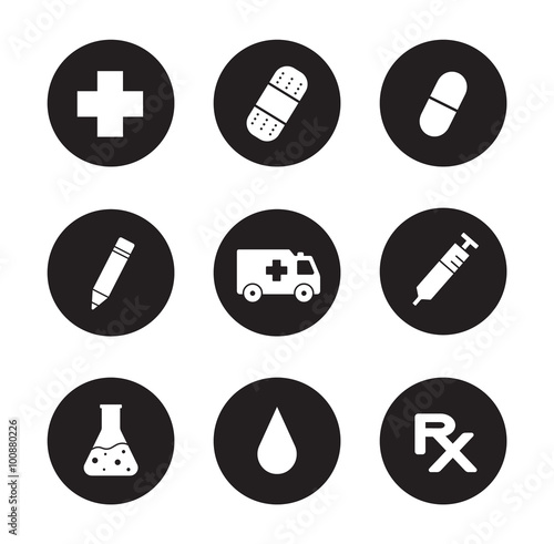 Medical center black icons set