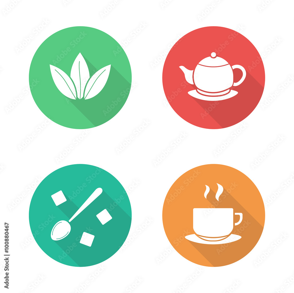 Tea flat design icons set