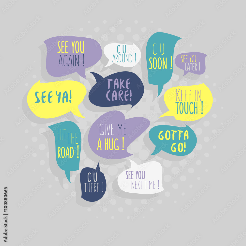 Most Common Used Typical Good-Bye Phrases On Speech Flat Bubbles Most Common Used Typical Good-Bye Phrases On Speech Flat Bubbles