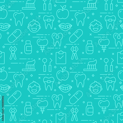 Modern thin line icons seamless pattern for dental care web grap