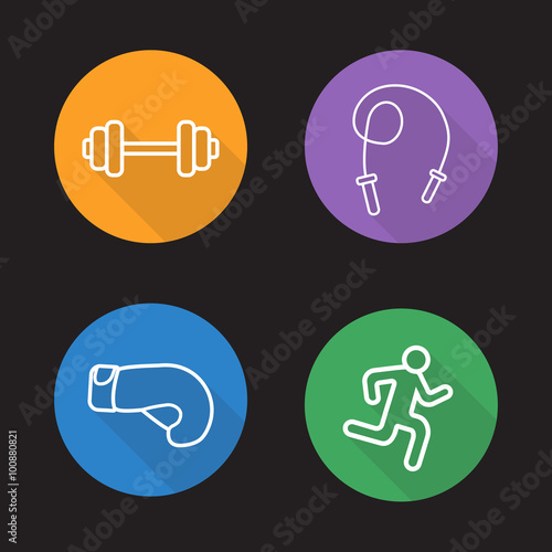 Sport flat linear icons set