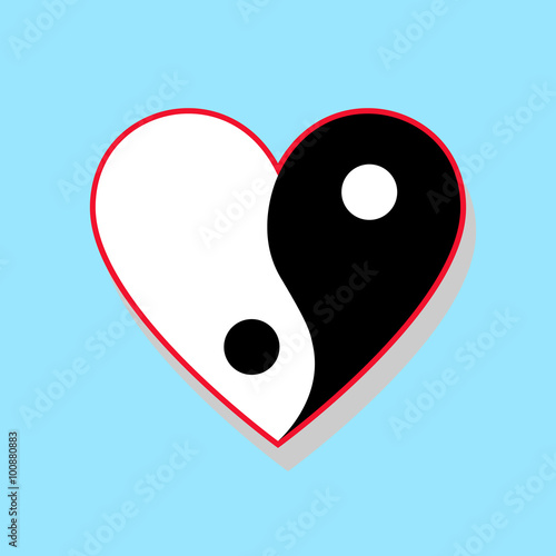 Vertical yin yang heart on blue background