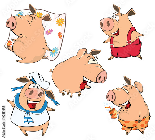 A set of cheerful pigs cartoon