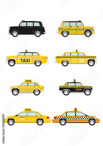 Cartoon taxi car on a white background. Vector
