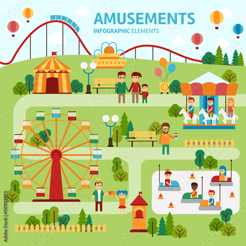 Amusement park infographic elements flat vector design