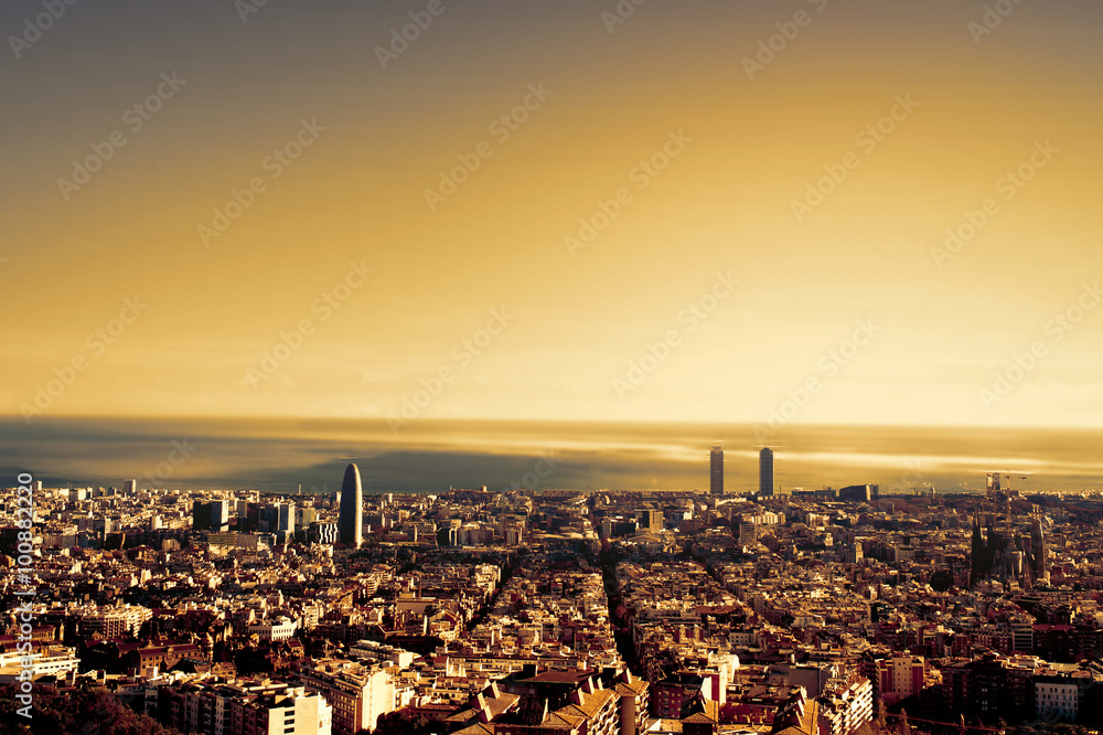 ..Barcelona - a bird view over city. Catalonia, Spain.
