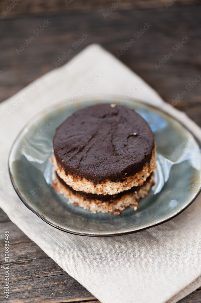 Raw vegan cake with chocolate Raw vegan cake with chocolate