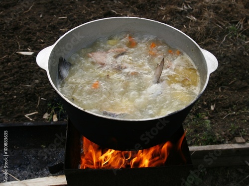 Fish soup on an open fire.