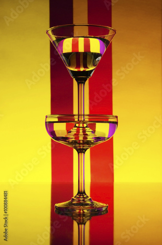 glass on a colors background (Red ,Pink ,Yellow)