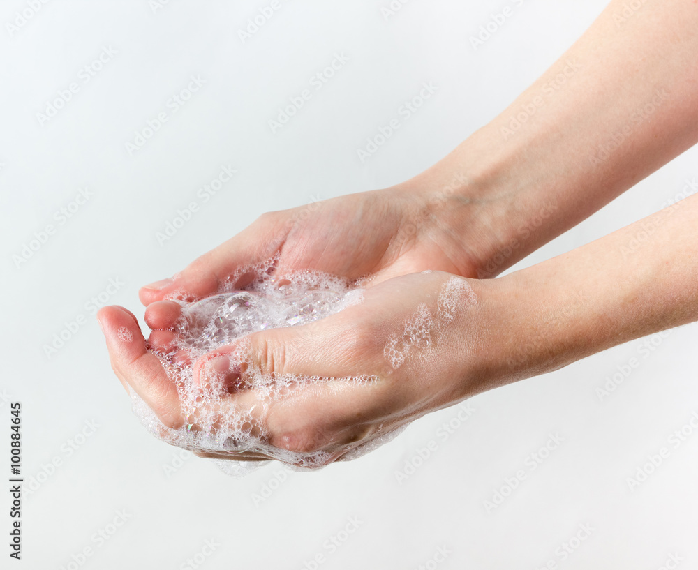 gesture of woman washing her hands on white background gesture of woman washing her hands on white background
