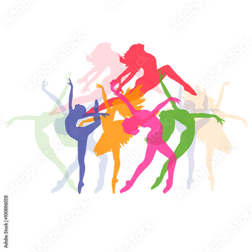 set of icons of dancing girls, fitness, vector illustration