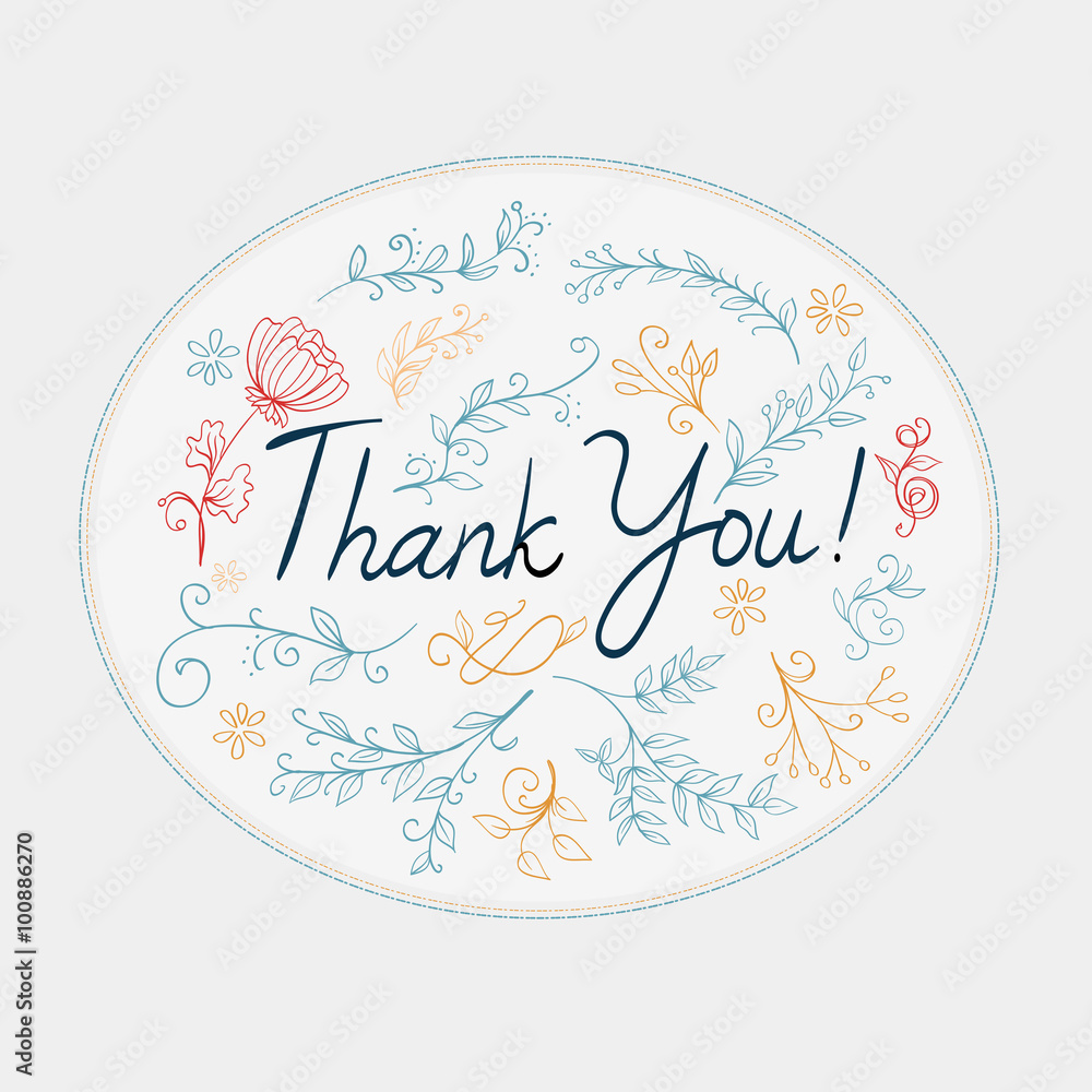 thank you greeting with doodle floral elements. vector thank you greeting with doodle floral elements. vector
