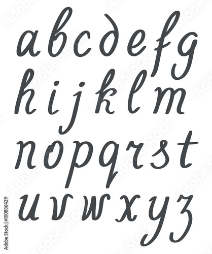 hand lettering simple alphabet set. lowercase black letters on w