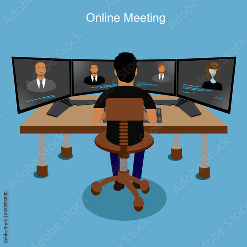 Online meeting concept, business conference, vector illustration