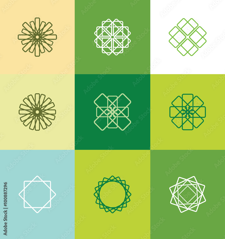 Abstract lineart monogram flower logo set Abstract lineart monogram flower logo set