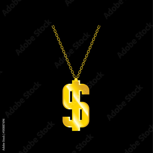 necklace gold with dollar illustration