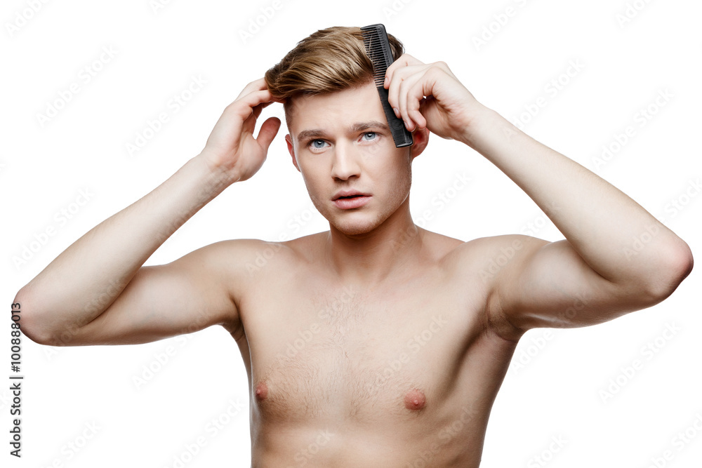 Young shirtless man isolated on white Young shirtless man isolated on white