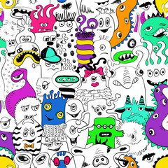 Acrylglasbilder Monstermuster Witzige Monsterwesen buntes Kindermuster  © Annykos