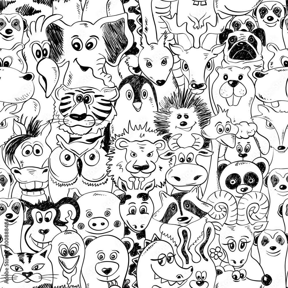 Graphic Seamless Pattern With Animals.