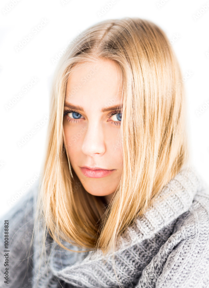 Girl in a sweater with a high collar Girl in a sweater with a high collar