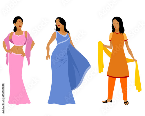 Three indian women in dress