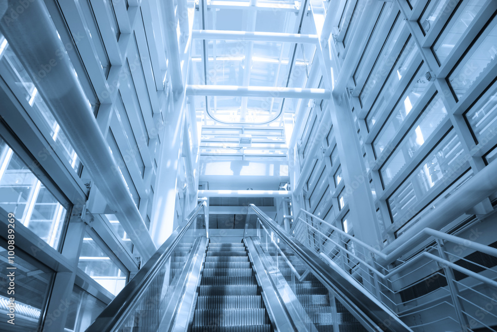 Modern airport architecture and escalator Modern airport architecture and escalator