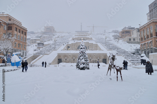The Cascade stairway winter scene, Yerevan,Armenia