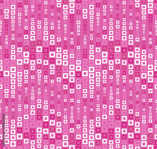 Seamless pattern on magenta background. Has the shape of a wave. Consists of through geometric elements of square shape in color.