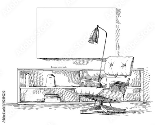 Modern interior hand drawing vector.