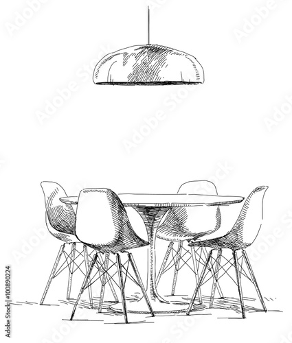Modern interior hand drawing vector.