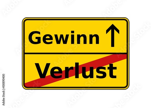 Ortsschild Gewinn Verlust
