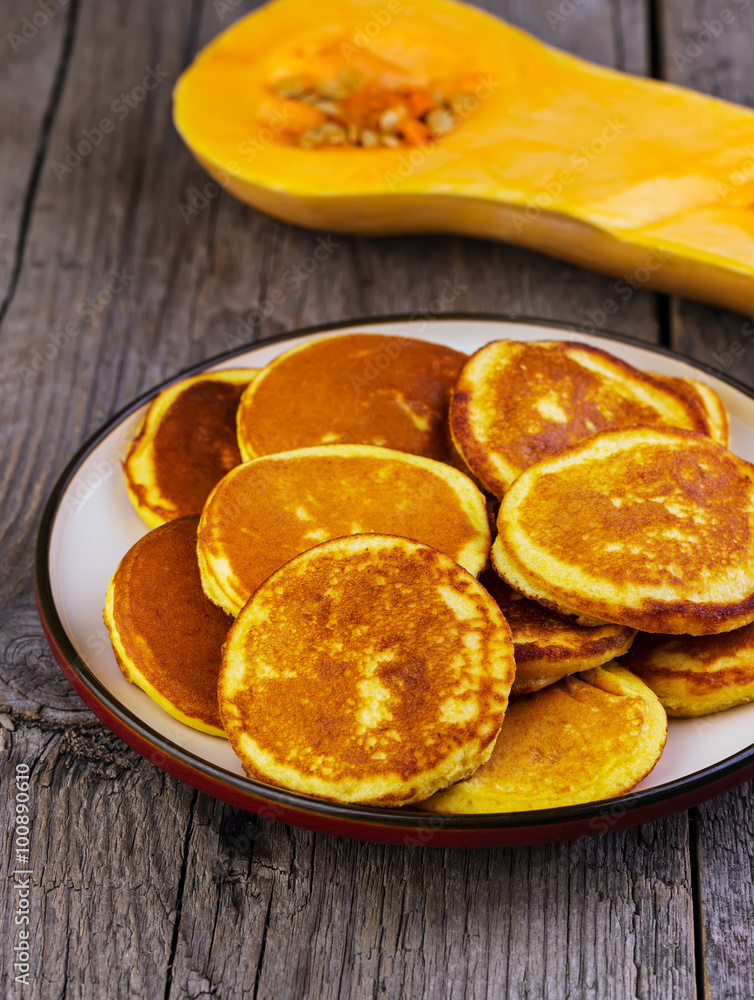 pancakes with pumpkin in a plate pancakes with pumpkin in a plate