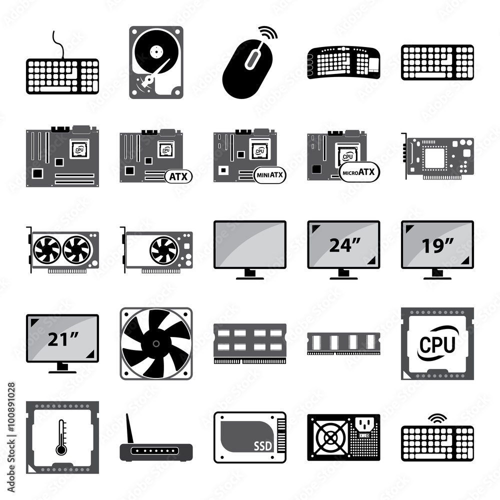 illustration of pc components vector set icon