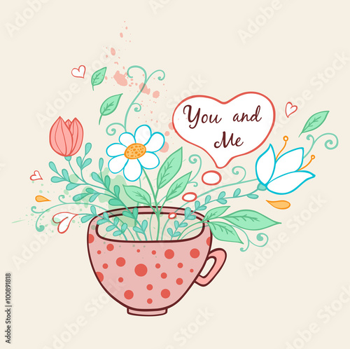 Cup of coffee and flowers