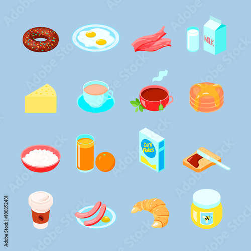 Breakfast Food And Drinks Flat Icon Set