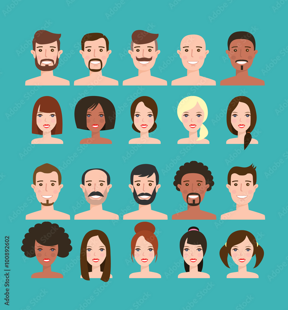 Set People Faces Men Women Face Stock Vector (Royalty Free) 1633864660