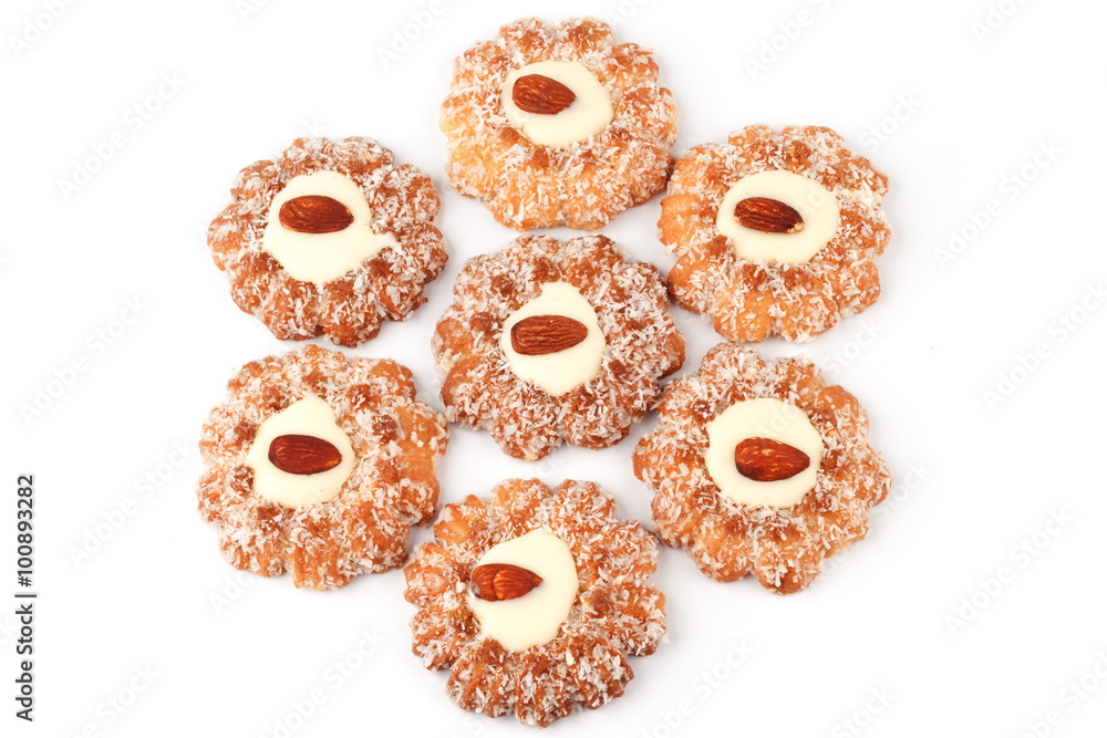 Six cookies sprinkled with coconut Six cookies sprinkled with coconut