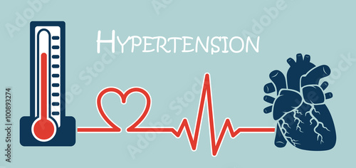 Essential or Primary Hypertension ( high blood pressure )( sphygmomanometer connect to heart ) ( flat design ) ( NCD concept ( Non communicable diseases ))
