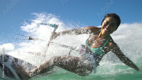 Slow Motion Woman Kite Surfing, Extreme Sport
