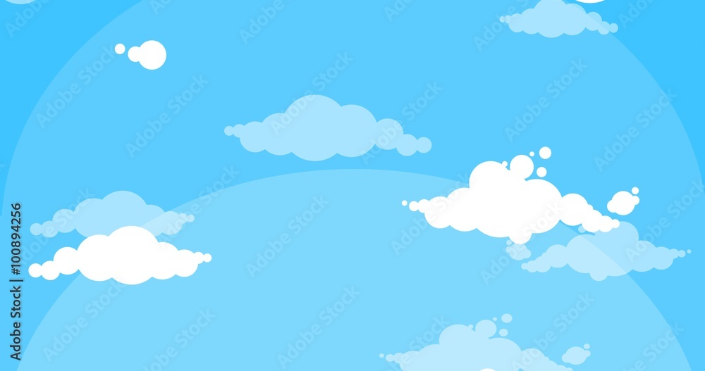 Cartoon white clouds moving up blue sky Cartoon white clouds moving up blue sky