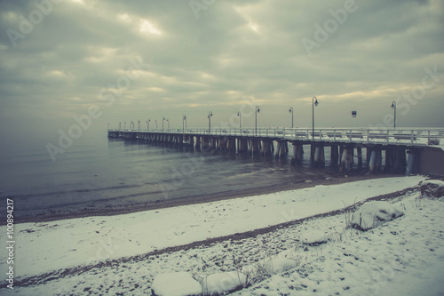 Beautiful winter landscape  and the Baltic Sea. Orlowo Gdynia