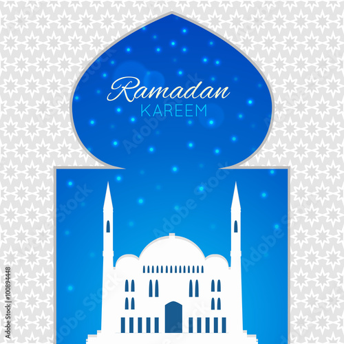 Mosques silhouette on blue night background. Vector
