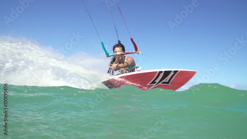 Slow Motion Woman Kite Surfing, Extreme Sport