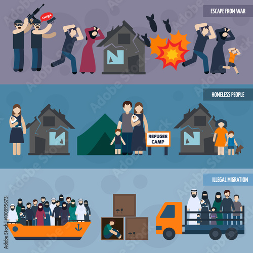 Stateless refugees banner set
