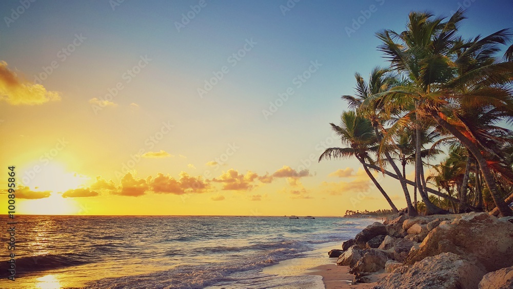 Sea sunrise and beautiful tropical beach