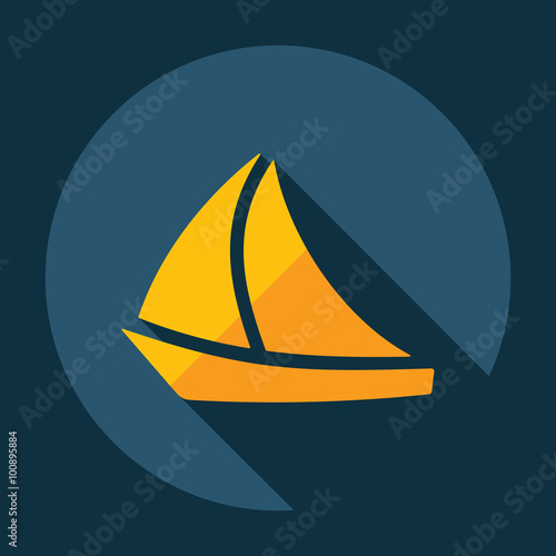 Flat modern design with shadow, sailing ship