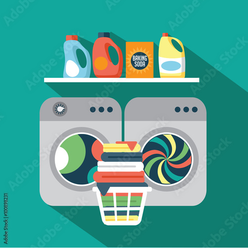 Flat design laundry room. EPS 10 vector